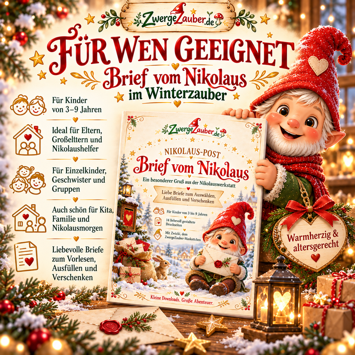 Nikolausbriefe zum Vorlesen und Verschenken für Kinder von 3 bis 9 Jahren, Geschwister und Kita-Gruppen – mit Zwicki von ZwergeZauber.