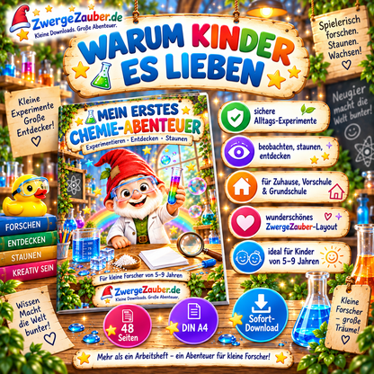 Mein erstes Chemie-Abenteuer für Kinder von 5–9 Jahren mit sicheren Alltagsexperimenten, spielerischem Lernen und liebevollem ZwergeZauber-Layout
