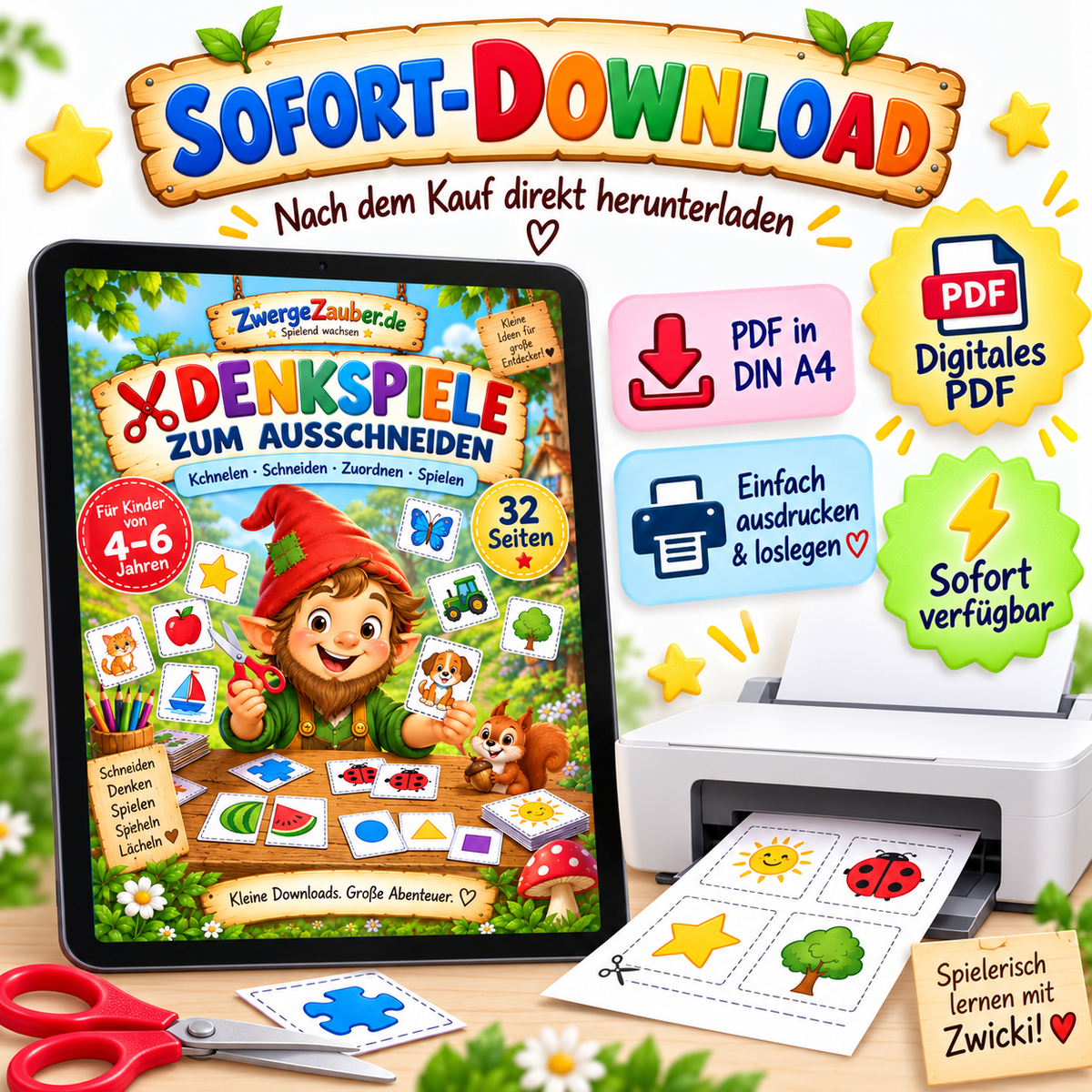 Denkspiele zum Ausschneiden als digitales PDF im DIN-A4-Format – sofort herunterladen, ausdrucken und spielen