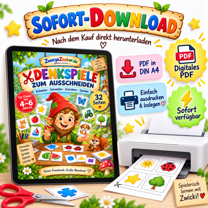 Denkspiele zum Ausschneiden als digitales PDF im DIN-A4-Format – sofort herunterladen, ausdrucken und spielen