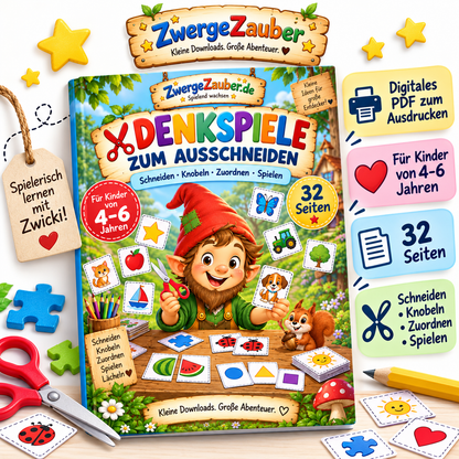 Denkspiele zum Ausschneiden für Kinder von 4–6 Jahren – 32 Seiten mit Zwicki zum Knobeln, Schneiden, Zuordnen und Spielen