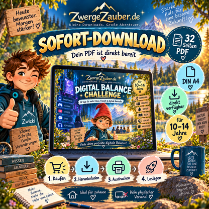 Digital Balance Challenge als sofort verfügbarer PDF-Download in DIN A4 mit 32 Seiten für Kinder und Jugendliche von 10 bis 14 Jahren