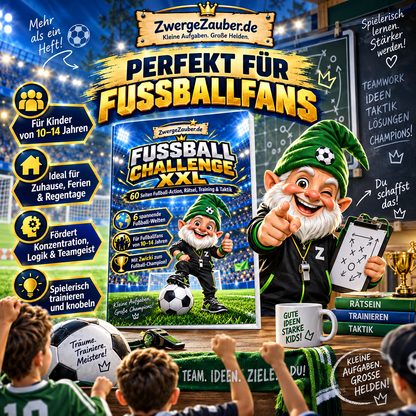 Fußball Challenge XXL für Kinder von 10 bis 14 Jahren mit Zwicki, Fußballrätseln, Training und Taktik für Zuhause und Ferien.
