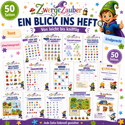 Einblick in 50 Seiten Knobelspaß XXL mit abwechslungsreichen Rätseln, Sudoku, Codes und Logikaufgaben