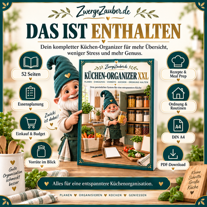 Küchen-Organizer XXL mit 52 Seiten zu Essensplanung, Einkauf und Budget, Vorräten, Meal Prep sowie Ordnung und Routinen