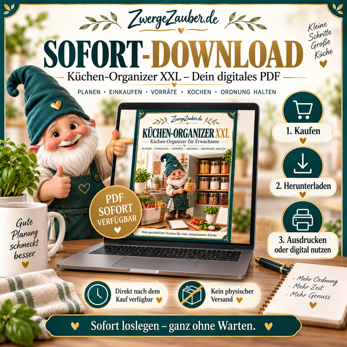 Küchen-Organizer XXL als digitaler PDF-Sofortdownload zum Ausdrucken oder digitalen Nutzen im DIN-A4-Format