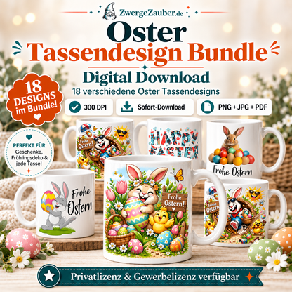 Oster Tassendesign Bundle mit 18 verschiedenen Designs als digitaler Download für Tassen, 300 DPI von ZwergeZauber