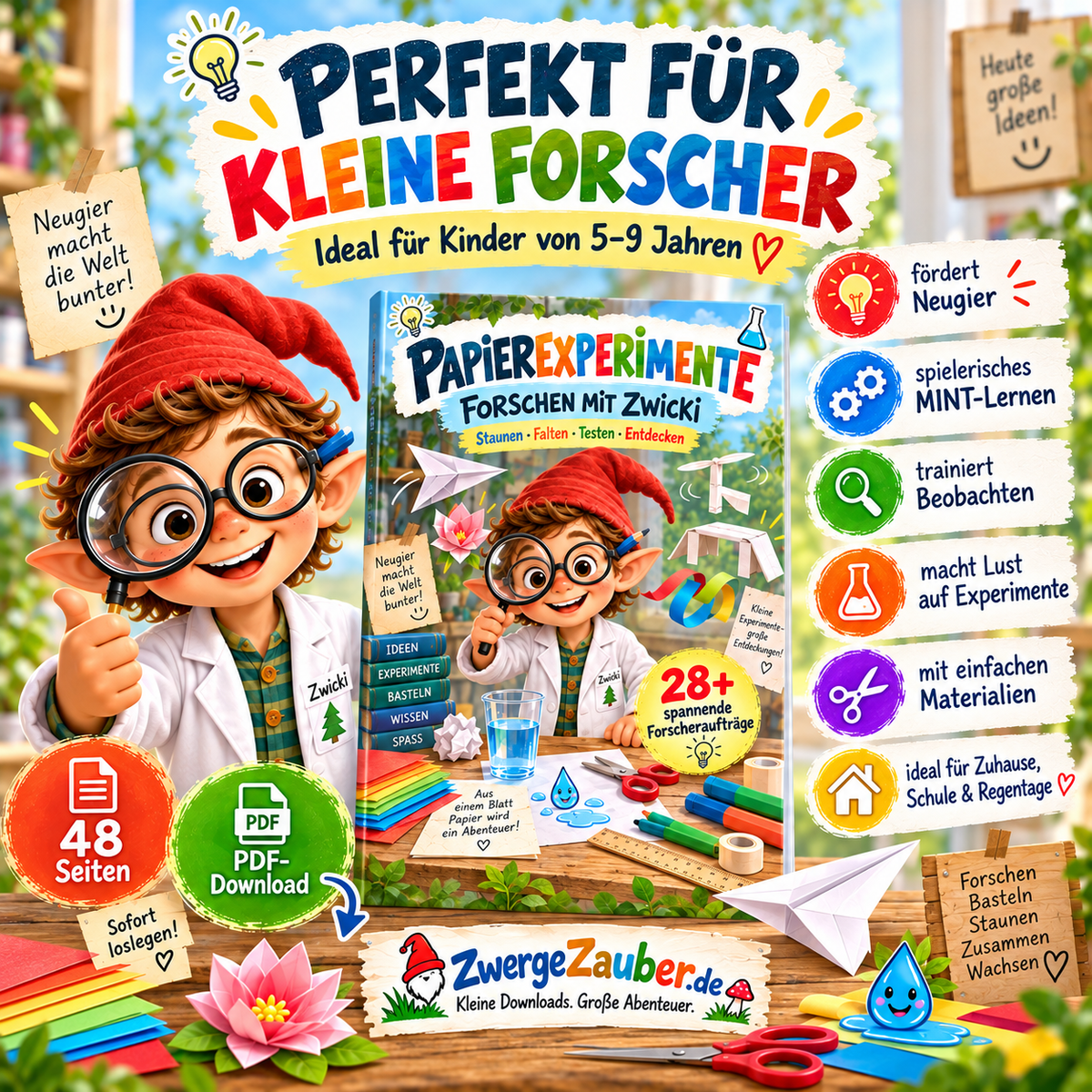 Papierexperimente für Kinder 5–9 Jahre – spielerisches MINT-Lernen mit einfachen Materialien, Forscheraufgaben und Zwicki