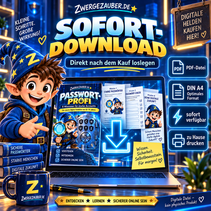 Passwort-Profi als digitaler PDF-Sofortdownload: 38 DIN-A4-Seiten zum Ausdrucken für Kinder und Jugendliche von 10 bis 14 Jahren.