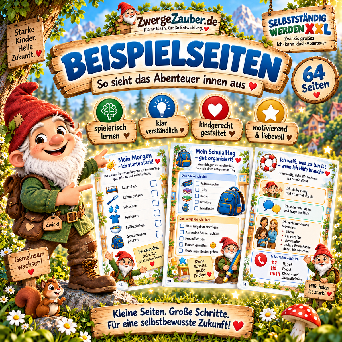 Beispielseiten aus Selbstständig werden XXL mit kindgerechten Übungen zu Alltag, Organisation und selbstständigem Handeln