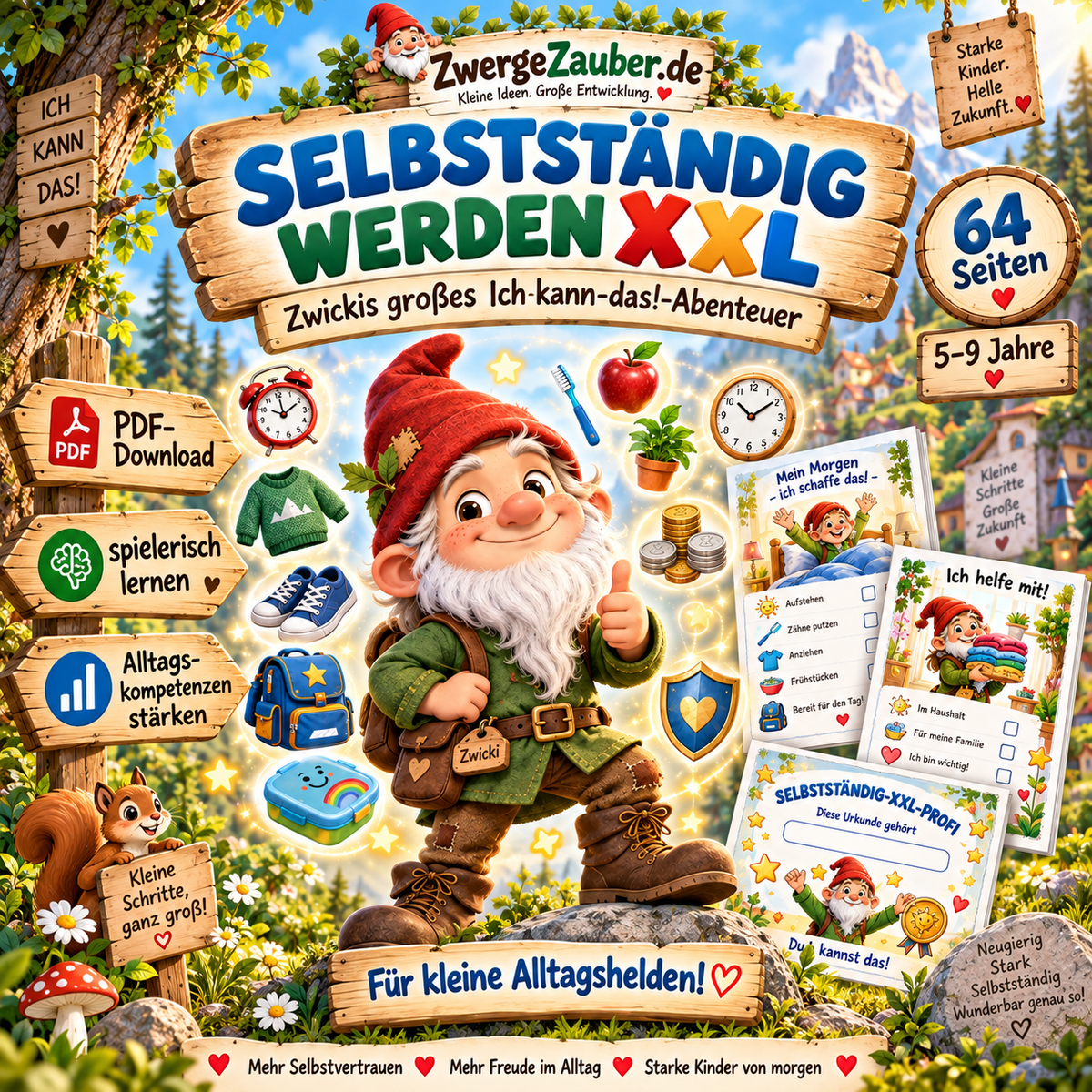 Selbstständig werden XXL PDF für Kinder von 5 bis 9 Jahren mit Zwicki – spielerische Alltagskompetenzen auf 64 Seiten