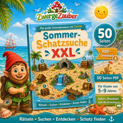 Sommer-Schatzsuche XXL für Kinder von 5–9 Jahren mit 50 Seiten Rätseln, Abenteuern und Zwicki als PDF