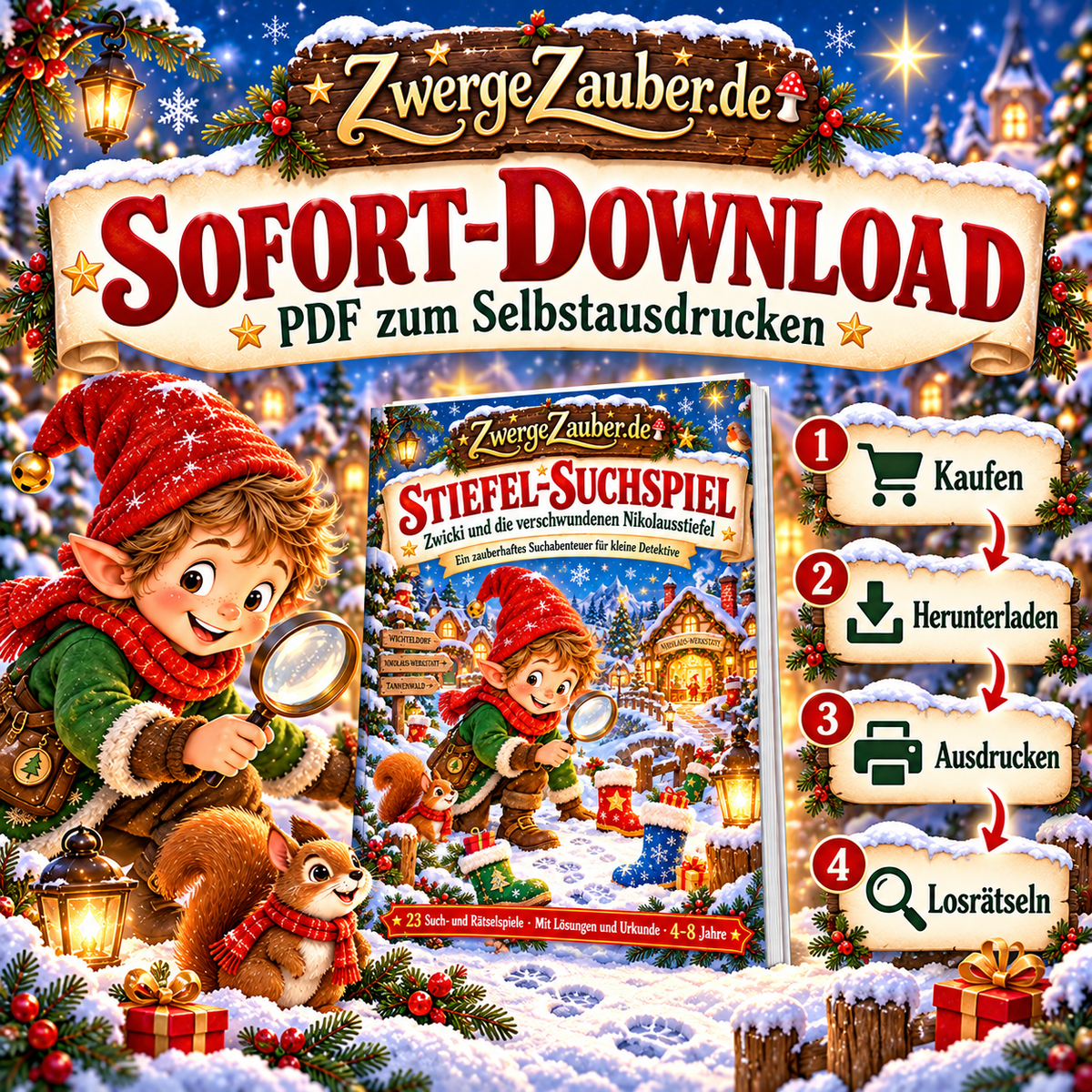 Stiefel-Suchspiel von ZwergeZauber als digitaler PDF-Sofortdownload – nach dem Kauf herunterladen, ausdrucken und losrätseln.