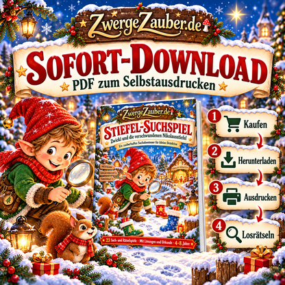Stiefel-Suchspiel von ZwergeZauber als digitaler PDF-Sofortdownload – nach dem Kauf herunterladen, ausdrucken und losrätseln.