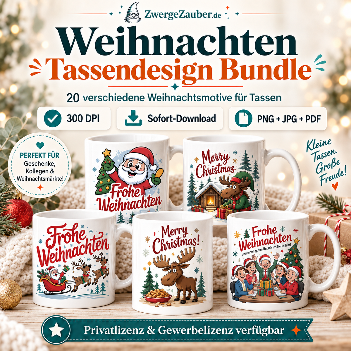 Weihnachten Tassendesign Bundle mit 20 verschiedenen Weihnachtsmotiven für Tassen als digitaler Download von ZwergeZauber