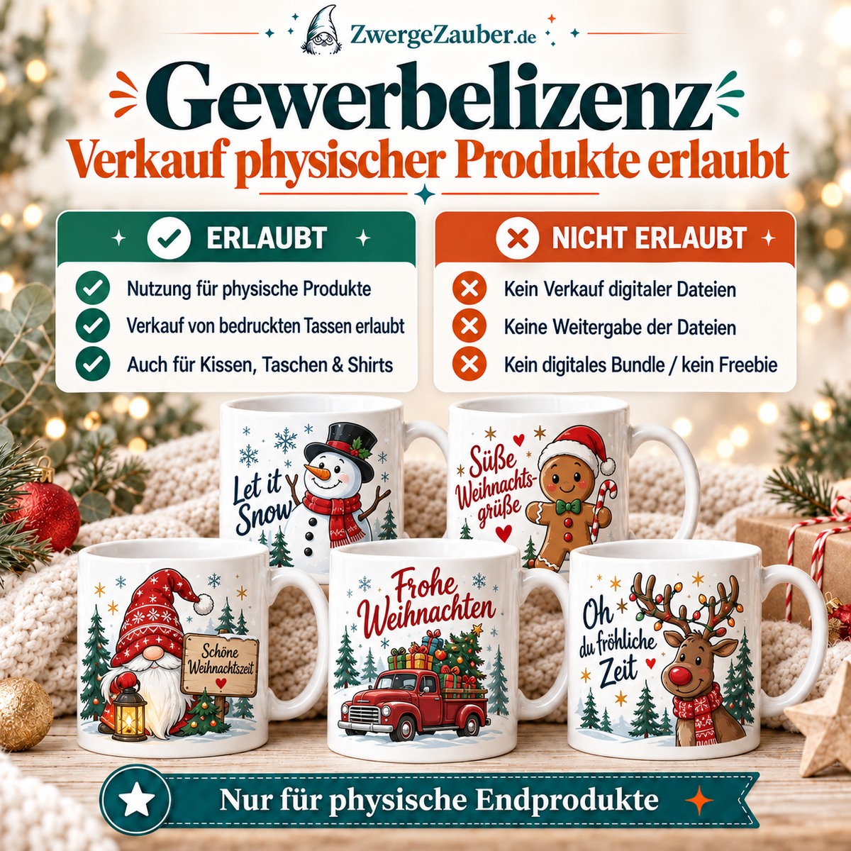 Gewerbelizenz für das Weihnachten Tassendesign Bundle zum Verkauf bedruckter physischer Produkte mit Weihnachtsmotiven