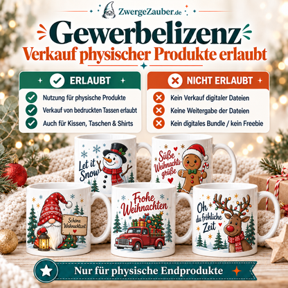 Gewerbelizenz für das Weihnachten Tassendesign Bundle zum Verkauf bedruckter physischer Produkte mit Weihnachtsmotiven