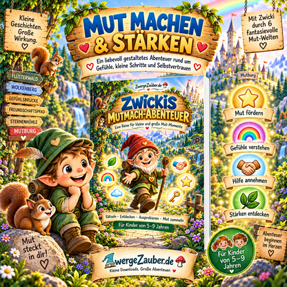 Mutmach-Abenteuer für Kinder mit Zwicki rund um Gefühle, Selbstvertrauen, Hilfe annehmen, eigene Stärken und kleine mutige Schritte